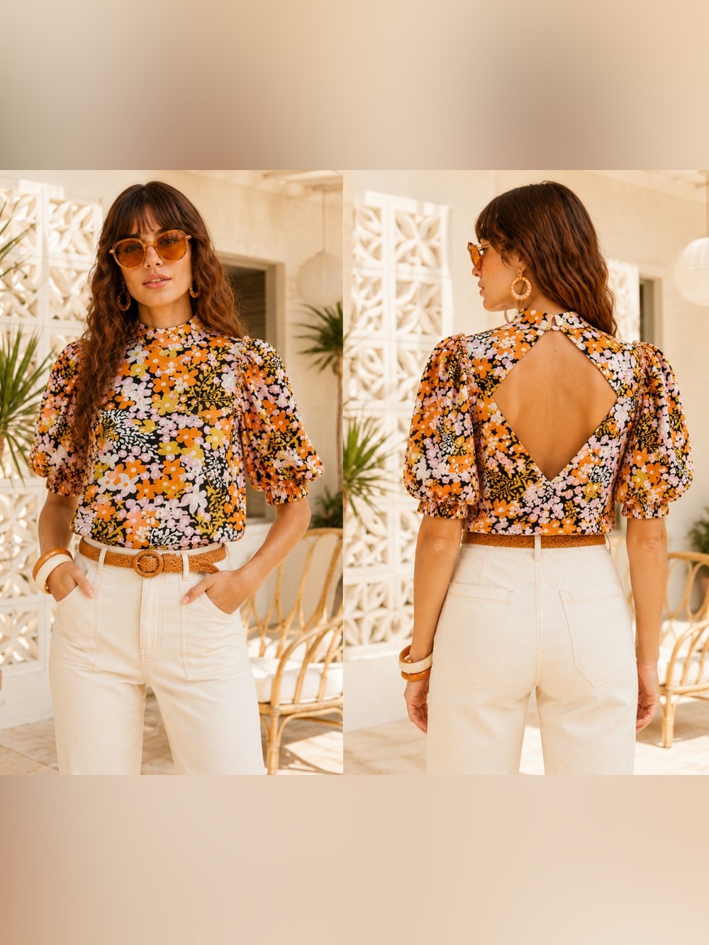 Ted Baker 70’s Modern Retro Puff-Sleeve Resort Flowercore Contemporary Top Sz  2